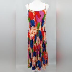 Sam Edelman Retro Multicolor Floral Plisse Sleeveless Midi Dress XL NWT